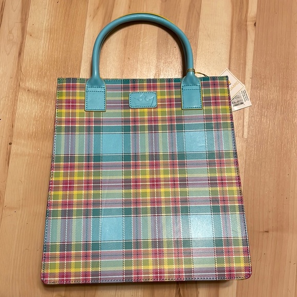 Baekgaard tartan brights tote bag in Caribbean Blue BNWT - Picture 1 of 10